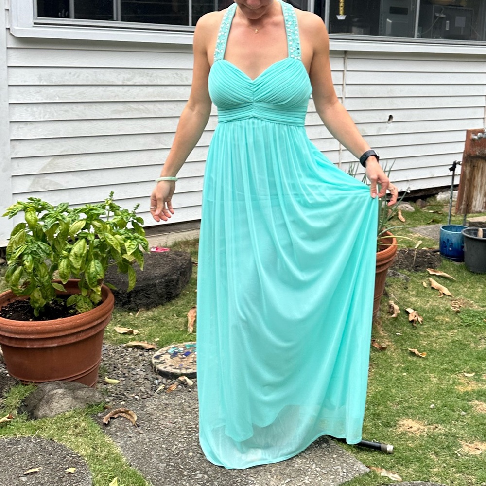 Betsy & Adam blue prom dress